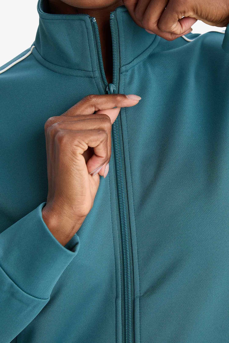 DeFacto Green Woman Standard Fit High Neck Soft Inside Zip-Up Sweatshirt Casual - Image 5